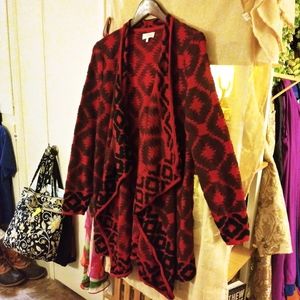 LUCKY BRAND LARGE RED PURPLE OPEN CARDIGAN SWEATER
